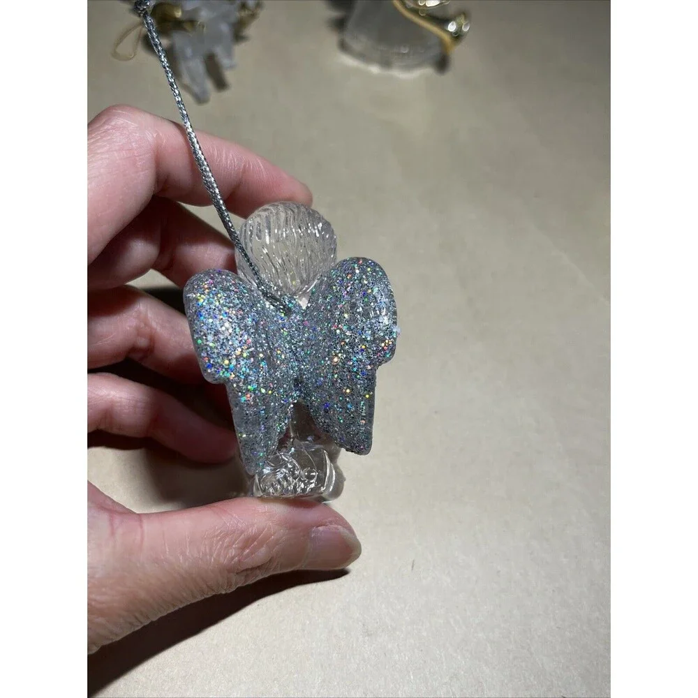 VTG Lot Of 5 Crystal Acrylic Angle Cherub Horse W/ Instrument Christmas Ornament